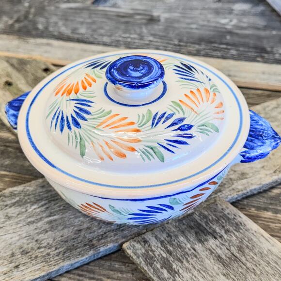 1930's French Faience Henriot Quimper Breton Man-Tureen w/ Lid and Handles-7.5"W - Picture 4 of 10